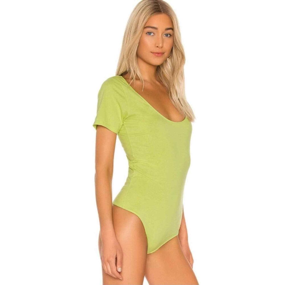 Grlfrnd Revolve womens Lora Cotton Knit Plunging Scoop Neck Bodysuit size Large